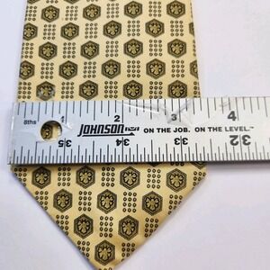 Vintage Jim Thompson Mens Thai Silk Neck Tie Classic Yellow & Brown Geo AOP 55"L
